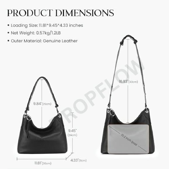 Genuine Leather Hobo Bag Crossbody Shoulder Purse Chic Minimal Elegant - Picture 6 of 8